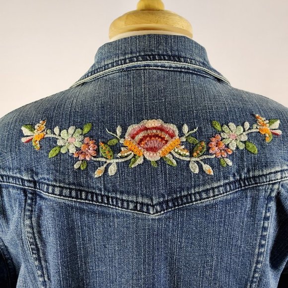 Kikit Jeans Embroidery & Sequins Denim Jacket Size L - Picture 3 of 13